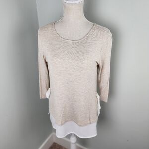Pebble And Stone Layered Round Neck Side Tie Tunic Heather Beige Size Small